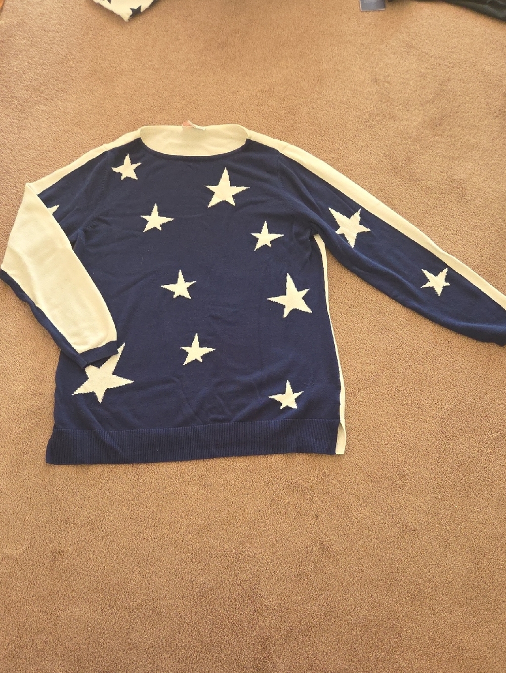 Womens Navy Blue Star Pattern Crewneck Sweater